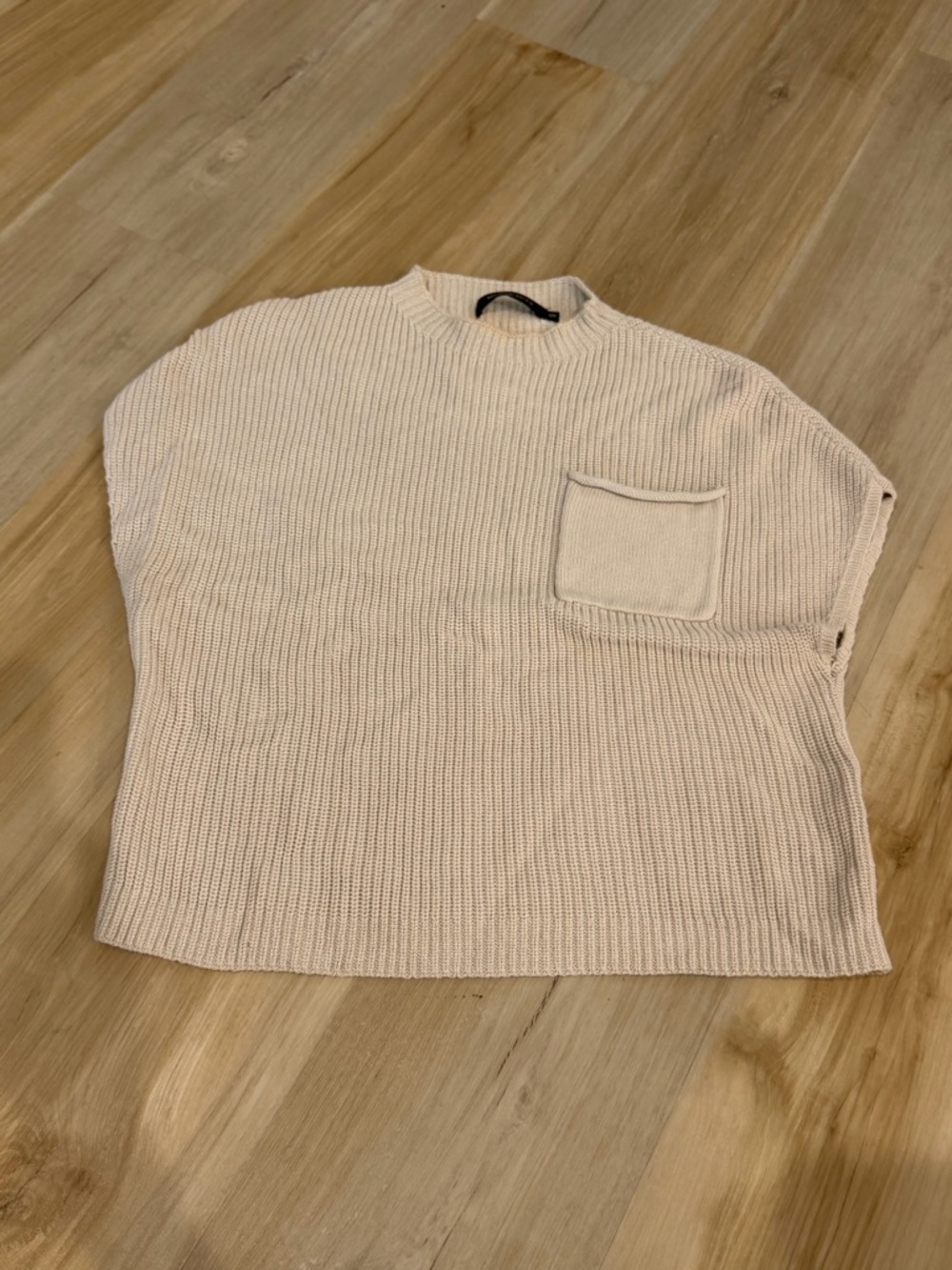 Chunky Knit Short Sleeve Sweater Top in Light Beige